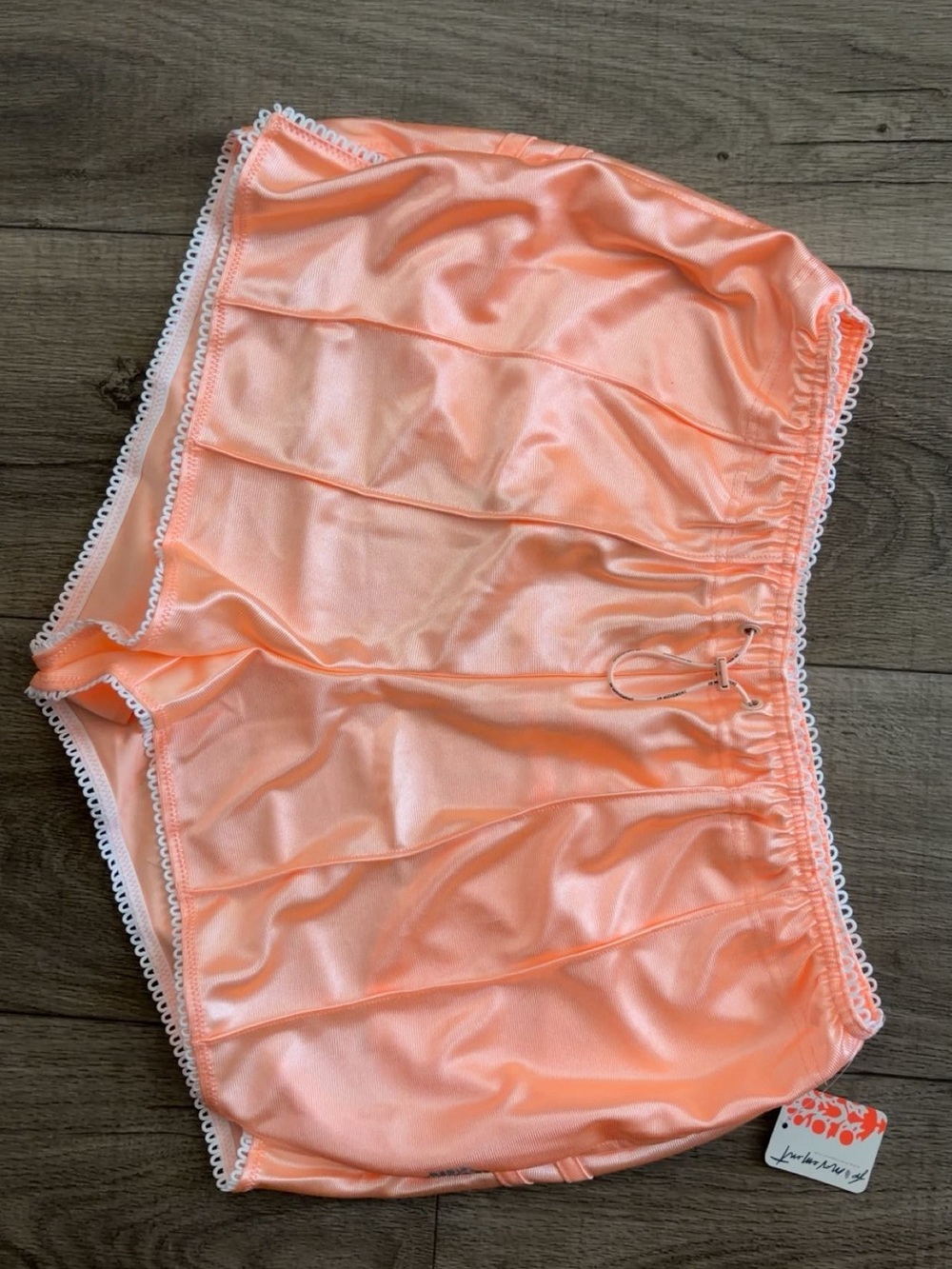 NWT:Free People Movement: Peach Satin Lounge Shorts with Lace Trim: size medium